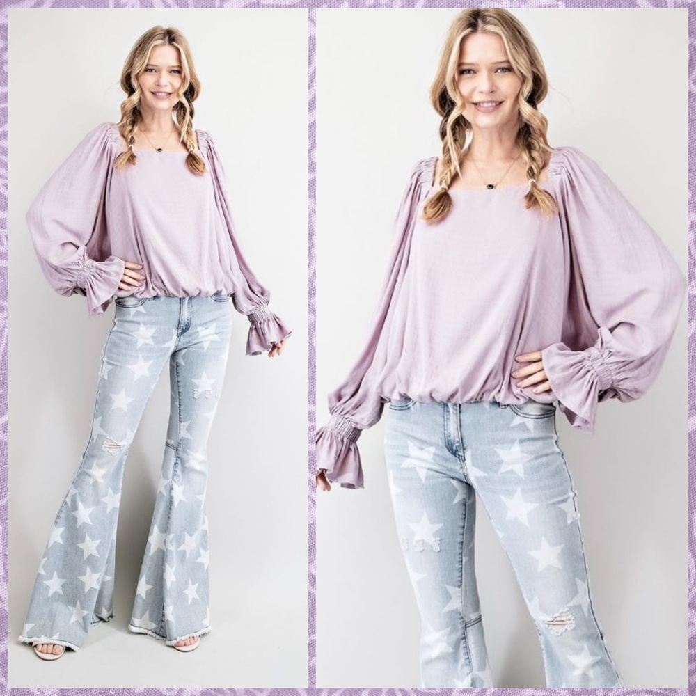 NWT EASEL Sexy Open Back Top WTie,Square Neck,Exaggerated Sleeves, Ruffled Cuffs - Picture 16 of 16